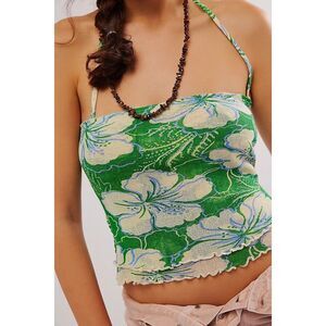 Free People Poppy Tube Blouse Top Cropped Floral Smocked Ruffle L NWD 272141